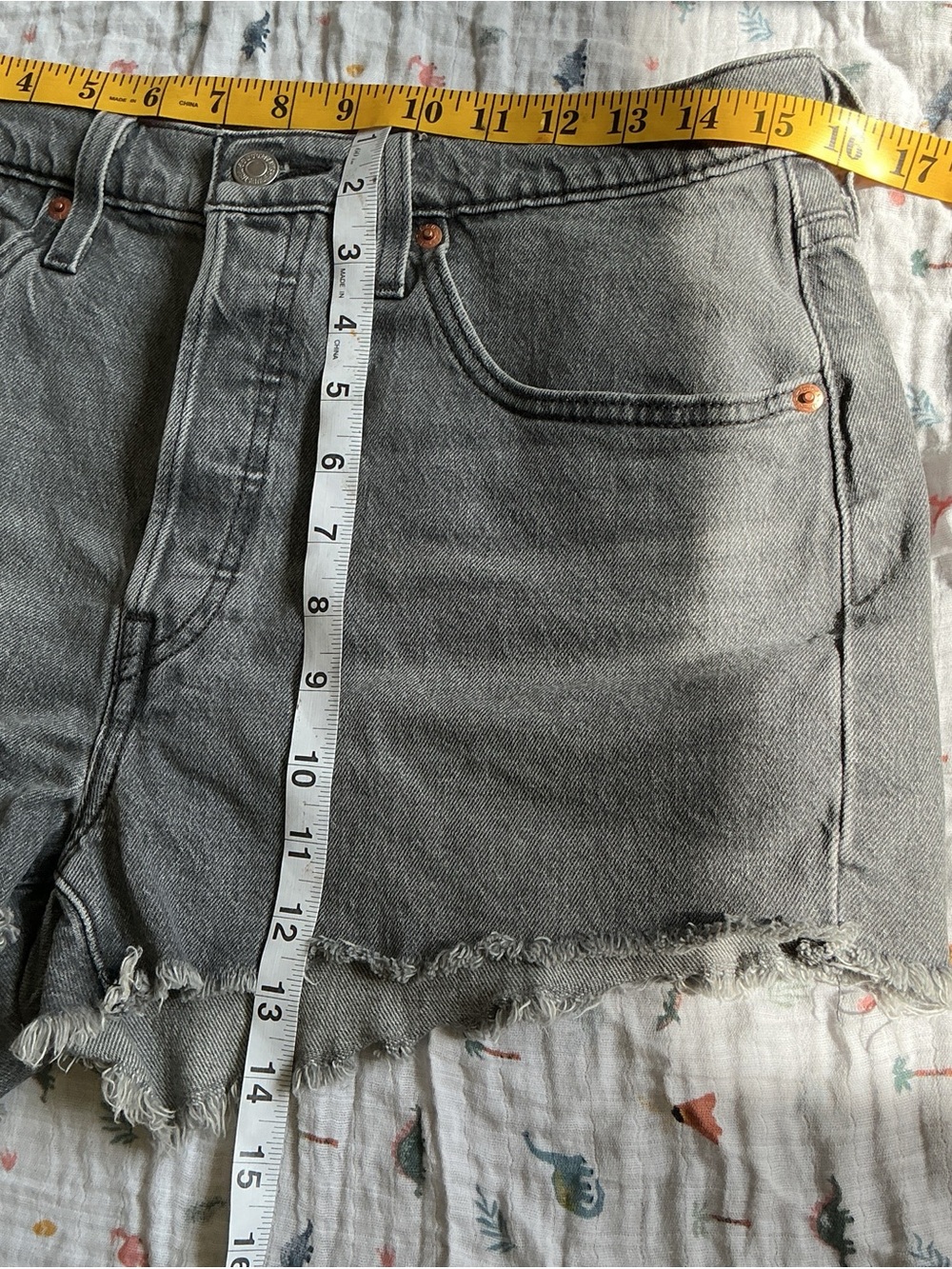 Levi's Grey Frayed Hem Denim Shorts